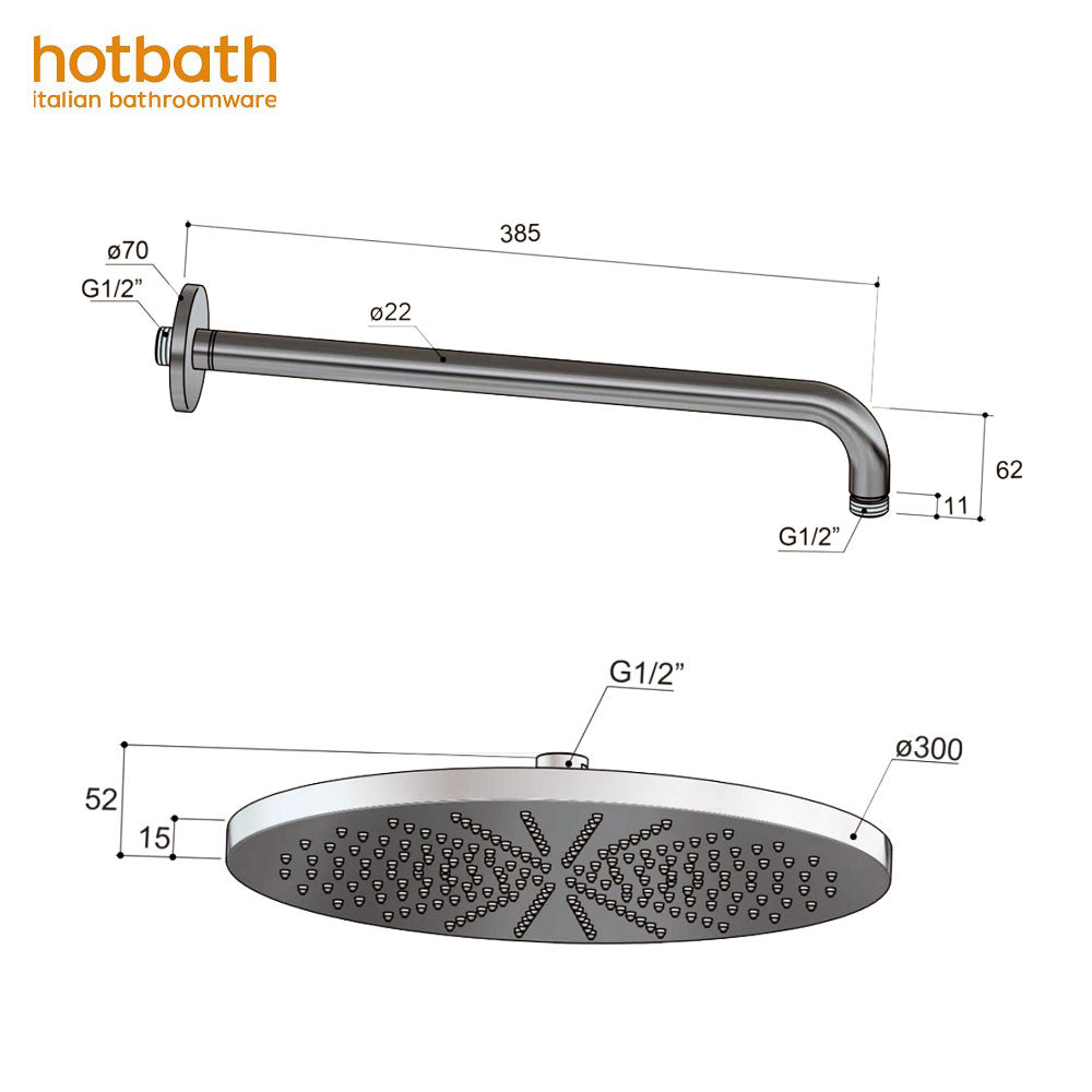 Hotbath Cobber universeel hoofddouche 30 cm inclusief wandarm roze goud