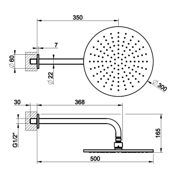 Gessi Emporio Shower hoofddouche 300 mm met wandbevestiging chroom