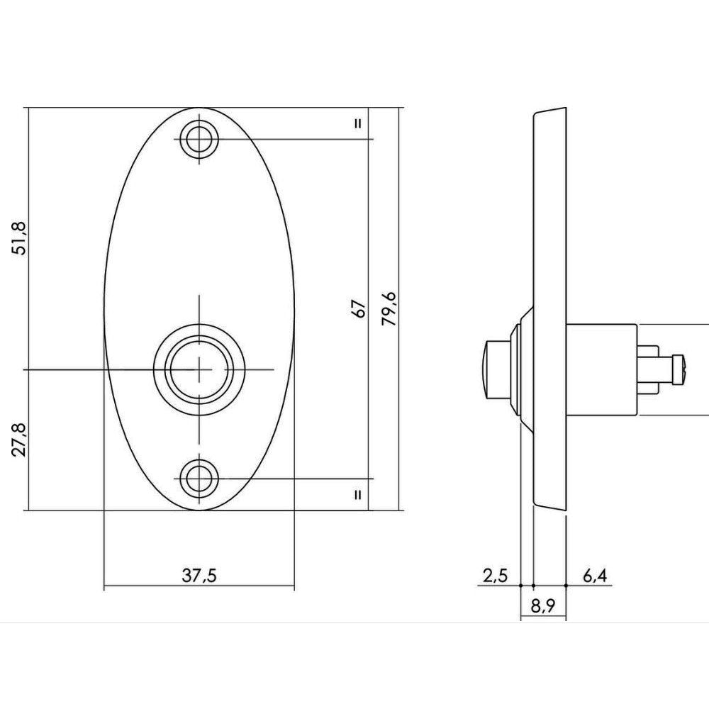 Beldrukker voor deurbel ovaal ellipsmodel in jaren '30 stijl, chroom