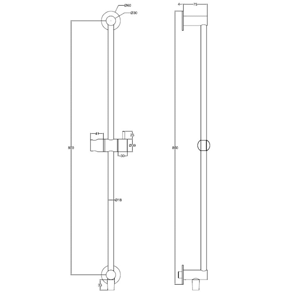 Waterevolution Flow glijstangset met handdouche 800mm met watertoevoer mat zwart T1.661