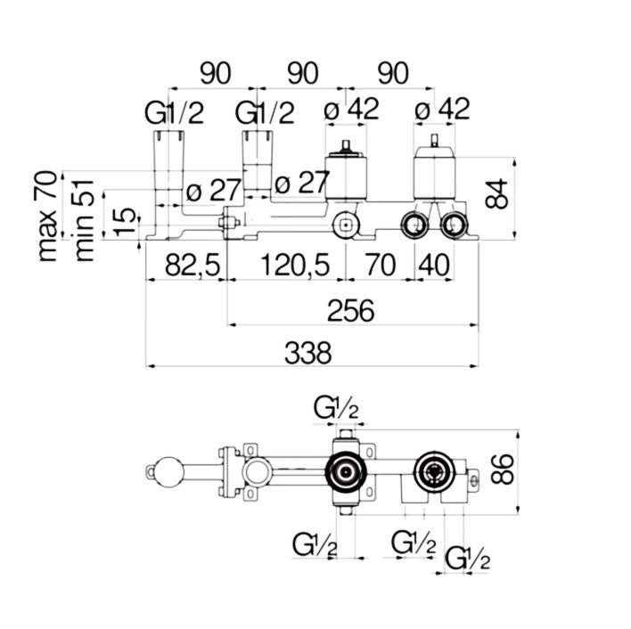 Nobili Well wand inbouw badmengkraan met automatische omstelinrichting, London Grey (gun metal)