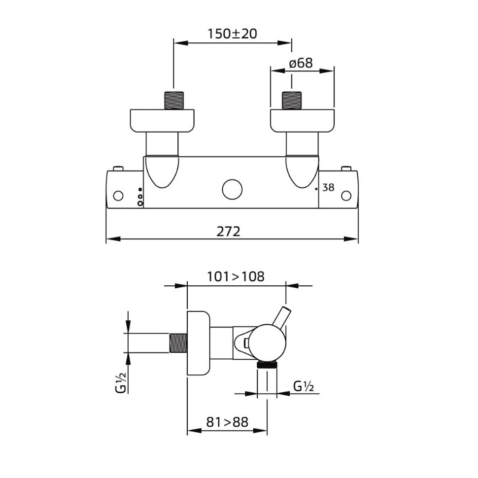 Kiruna Duero thermostaat douchemengkraan 2-greeps oud brons PVD