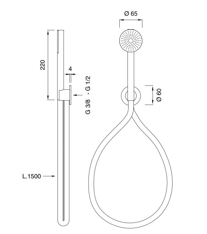 Ceadesign FRE94 wanduitlaat met handdouche en doucheslang 1,50 mtr, geborsteld RVS