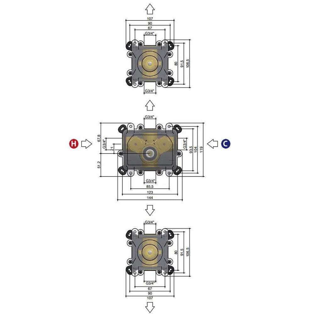 Hotbath HB007 inbouw douchethermostaat met twee stopkranen (2019)