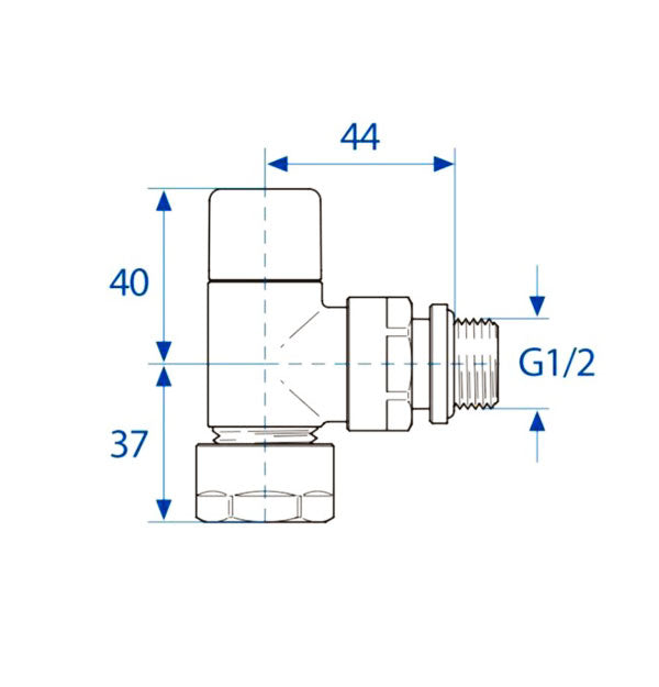 Runtal XS haakse afsluiter chroom XS02R-790