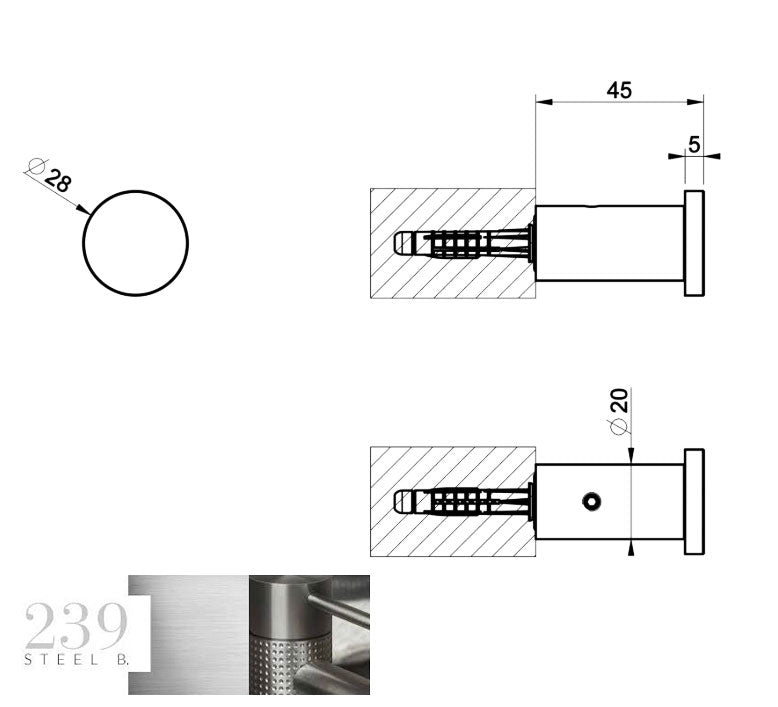 2 x Gessi 316 Badjashaken diameter 28mm geborsteld staal