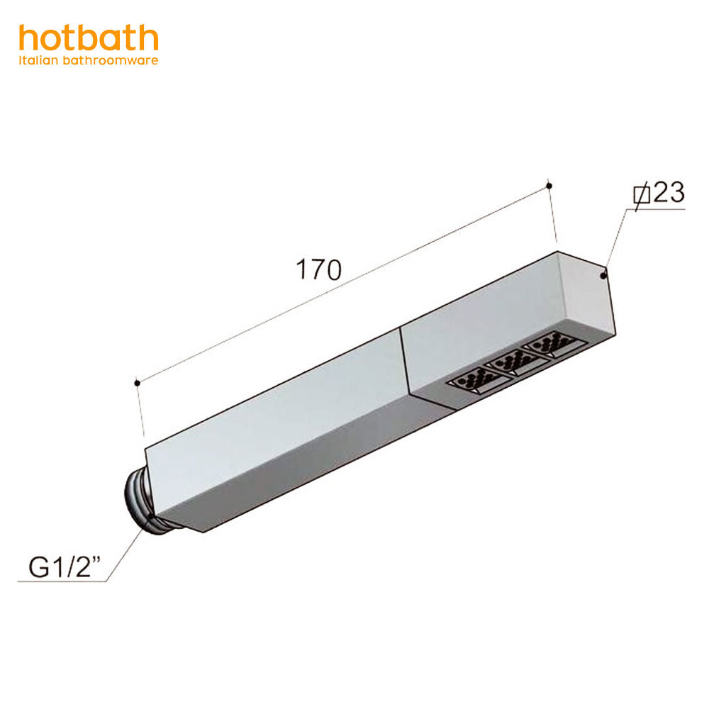 Hotbath Mate M380 vierkant staafdouche, douchekop chroom