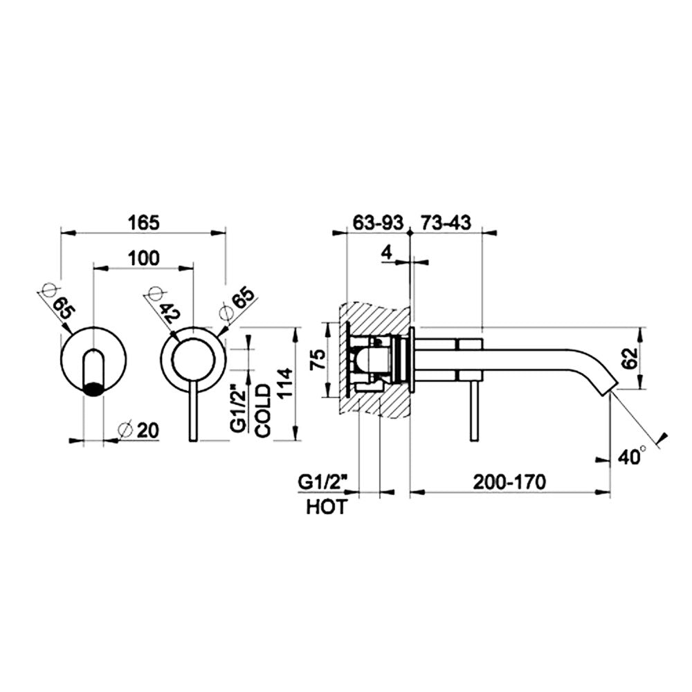 Gessi 316 Flessa 2-gats luxe wandmengkraan afbouwset, Black Metal Brushed PVD