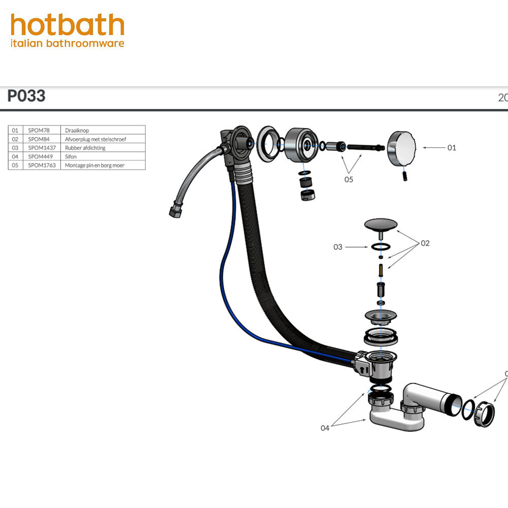 Hotbath Cobber P033NBP badoverloop + vulcombinatieinatie gepolijst messing PVD