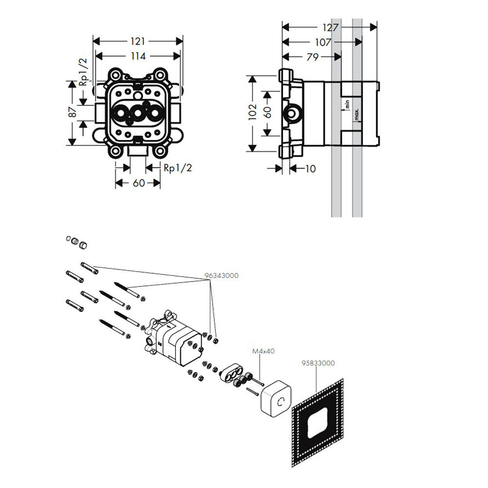 Hansgrohe Axor Showersolutions inbouwdeel, basisset tbv hoofddouche 2jets