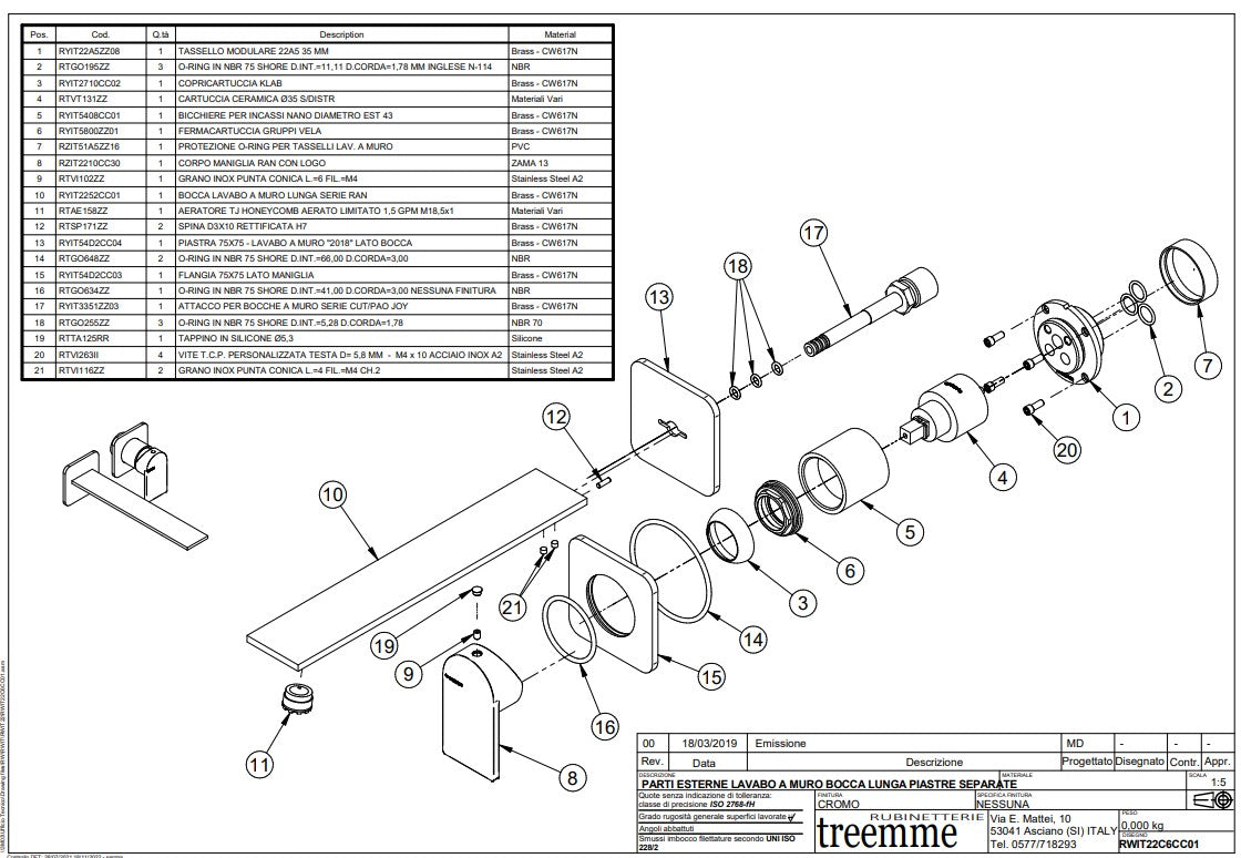 Treemme Ran design 2-gats inbouw wandmengkraan, chroom