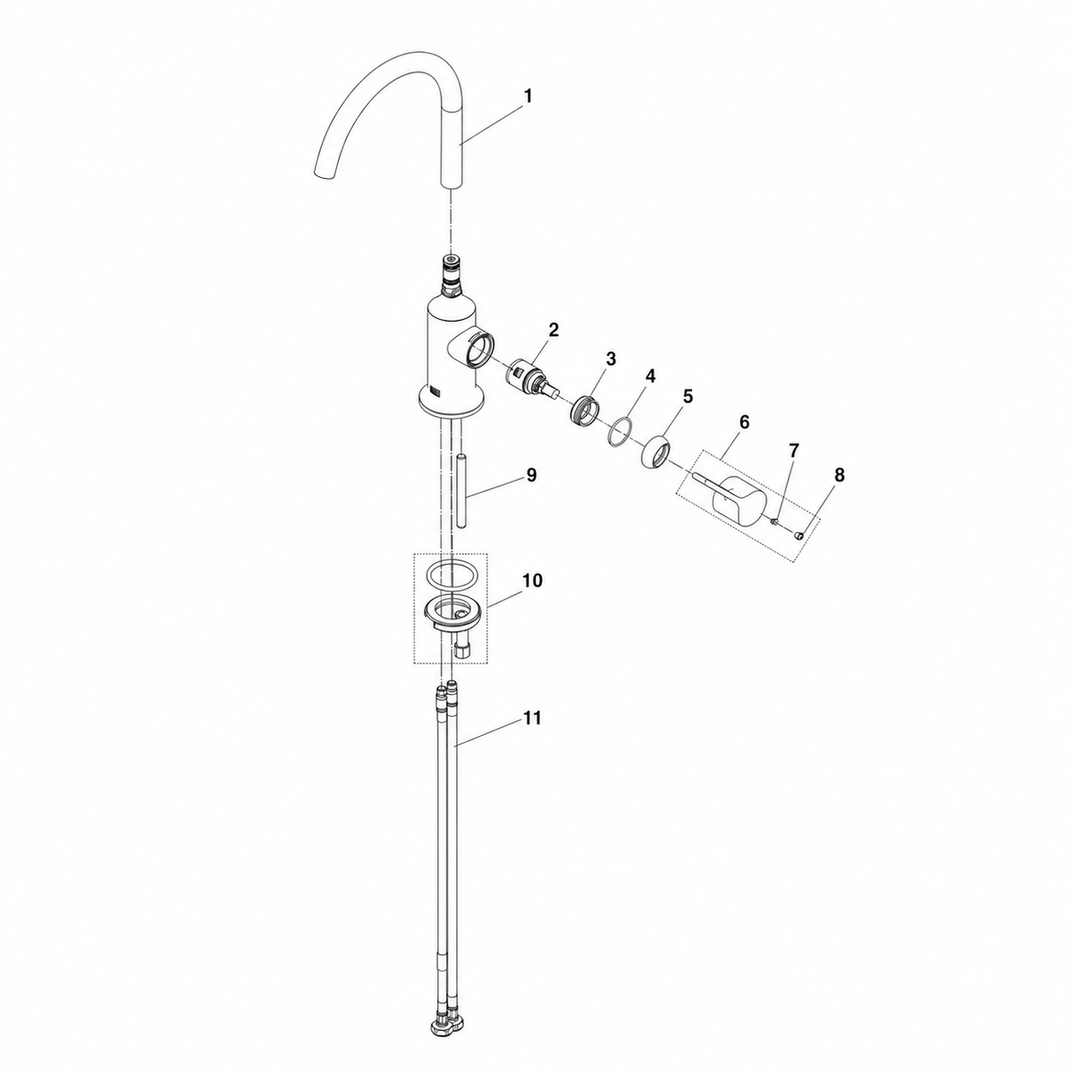 Dornbracht VAIA ééngreeps wastafelmengkraan zonder waste, 167 mm uitloop, Dark Platinum Geborsteld 33521809-99
