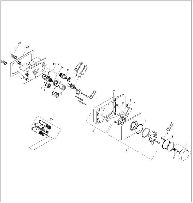 Hansgrohe AXOR One thermostaat afbouwdeel 1 functie, geborsteld chroom zwart