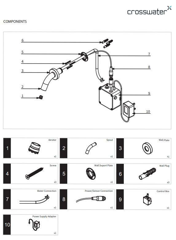 Crosswater MRPO Sensor Wastafelkraan Wandmontage Mat Zwart PROX0160WM