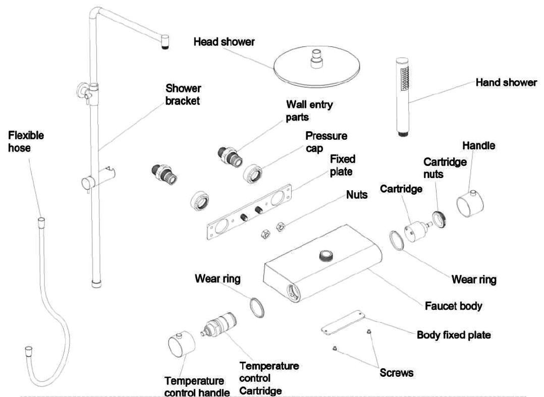 Regn thermostatische regendouche set en planchet mat zwart