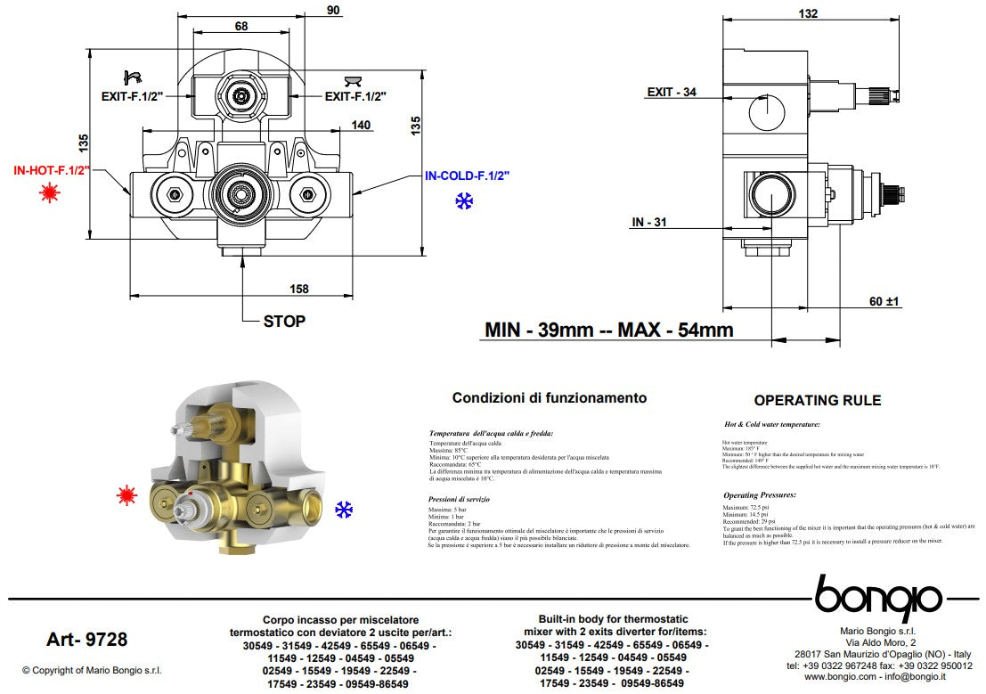 Bongio Squadra Thermostatisch inbouw douchekraan met 2-Weg, Geborsteld mat nikkel