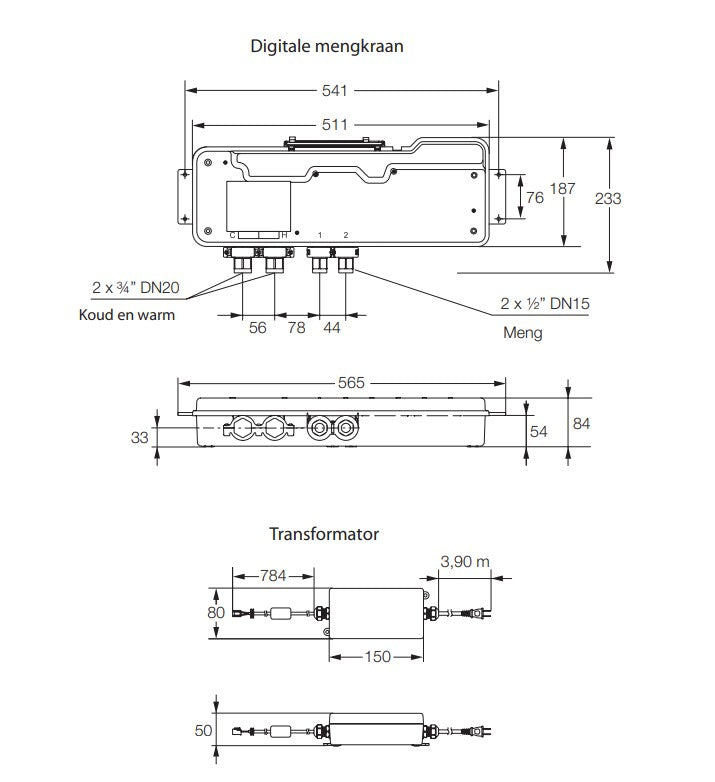 Rada Outlook digitale mengkraan voor maximaal 4 douches