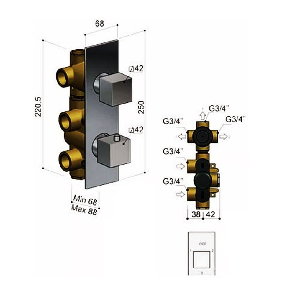 Hotbath Bloke inbouw thermostaat doucheset met 3-weg omstelknop douchekop, handdouche, zijdouches chroom