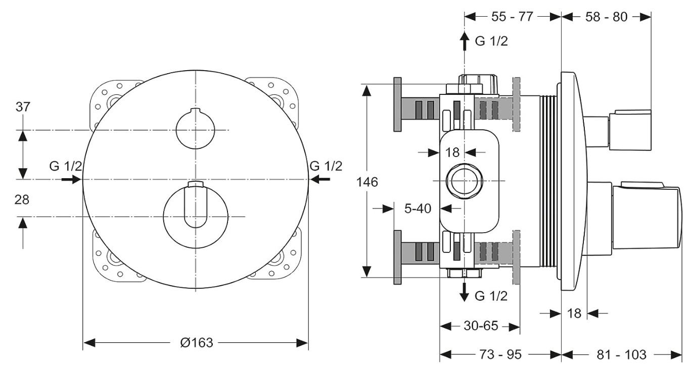 Ideal Standard Ceratherm 100 thermostatische inbouwkraan met stopkraan en omstelling opbouwdeel chroom