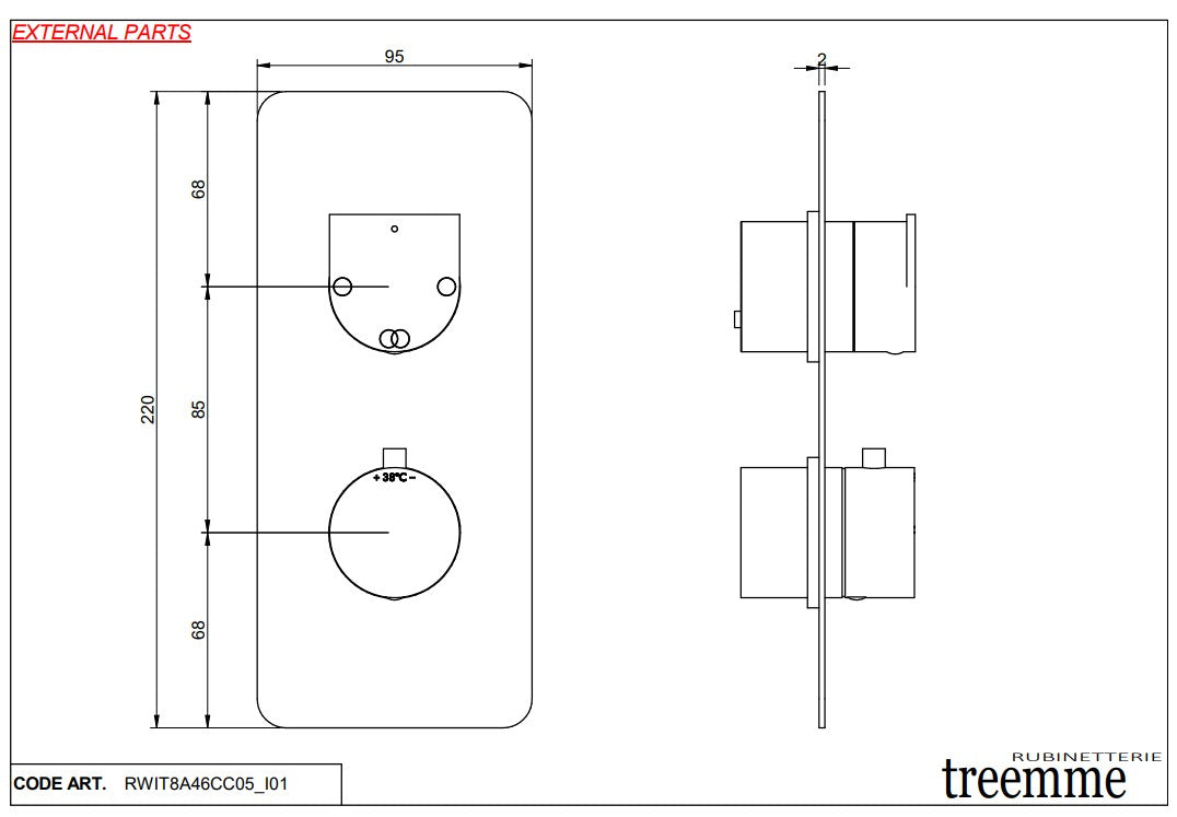 Treemme Ran inbouw thermostaat mengkraan met 2-weg omstelling, Chroom