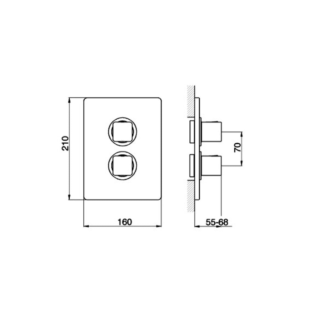 Huber Cubic vierkant design inbouw douche thermostaatkraan met 2 weg omsteller chroom