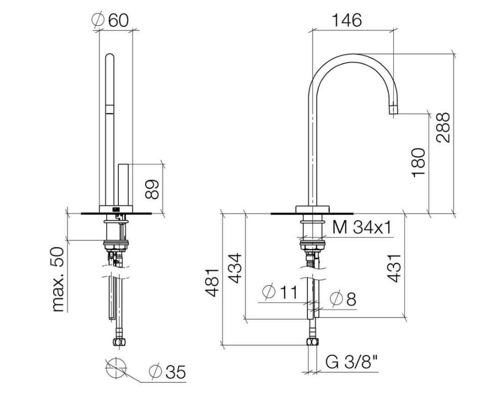 Dornbracht Tara Ultra Hot & Cold water dispenser met C-uitloop chroom