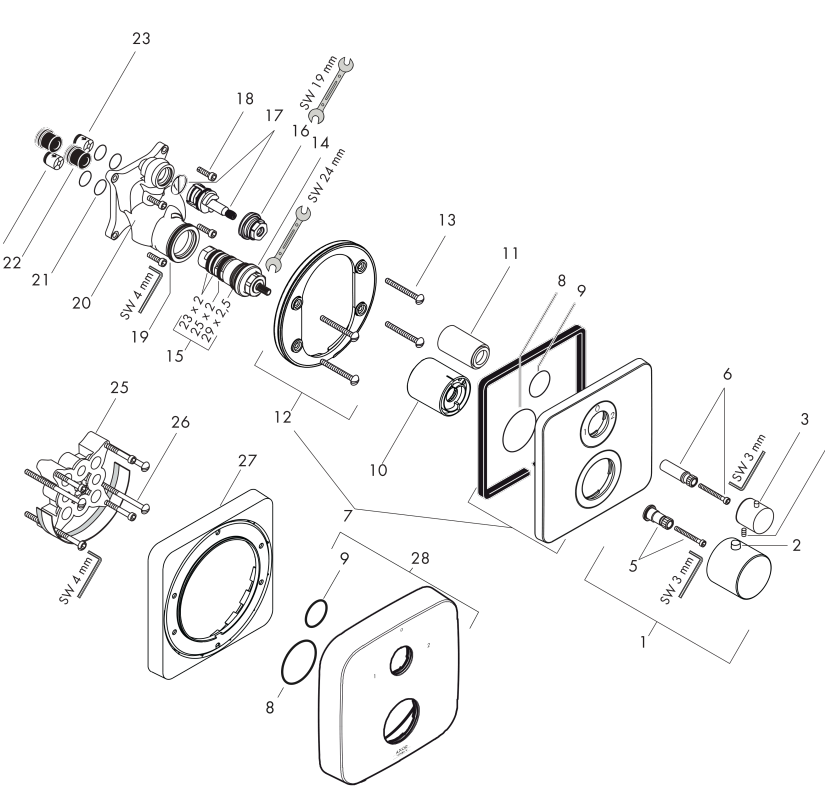 Hansgrohe Citterio M thermostatische inbouw doucheset met E-hoofddouche 300 1-jet vierkant, glanzend chroom