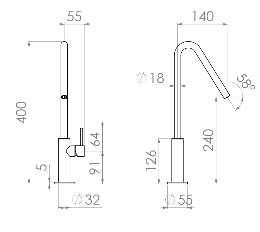 Geda MME6-1 Minimè Design wastafelmengkraan met één hendel en hoge uitloop Chroom