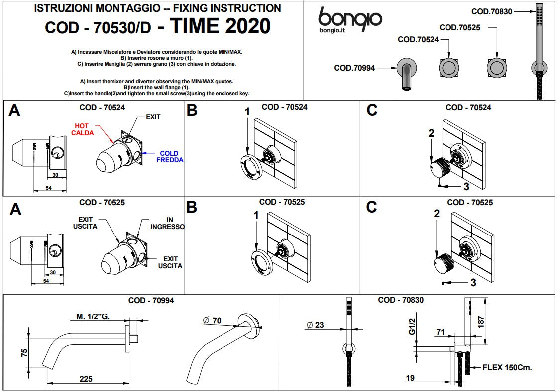 Bongio Time2020 Inbouw bad/douchekraan geborsteld 316 Roestvrij Staal