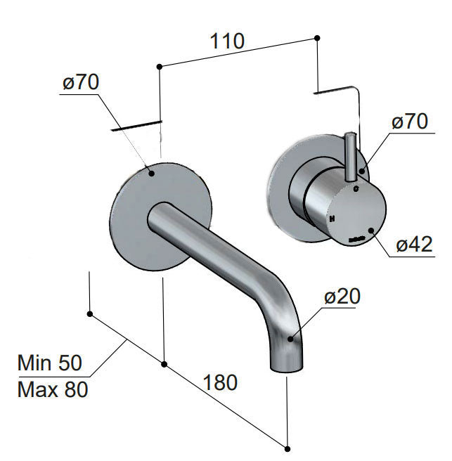 Hotbath Cobber CB105EXT wastafelmengkraan afbouwdeel met 18 cm uitloop, geborsteld koper PVD