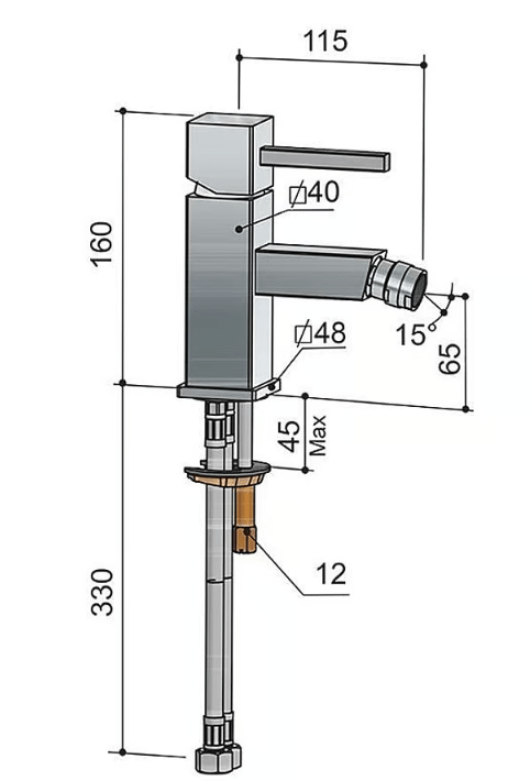 Hotbath Bloke 1-gats bidetmengkraan zonder waste chroom
