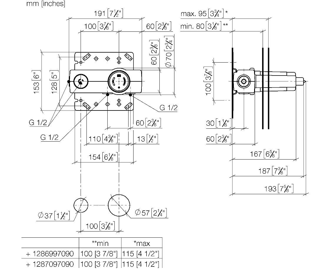 Dornbracht Meta ééngreeps 2-gats wandmengkraan met 250 mm uitloop chroom