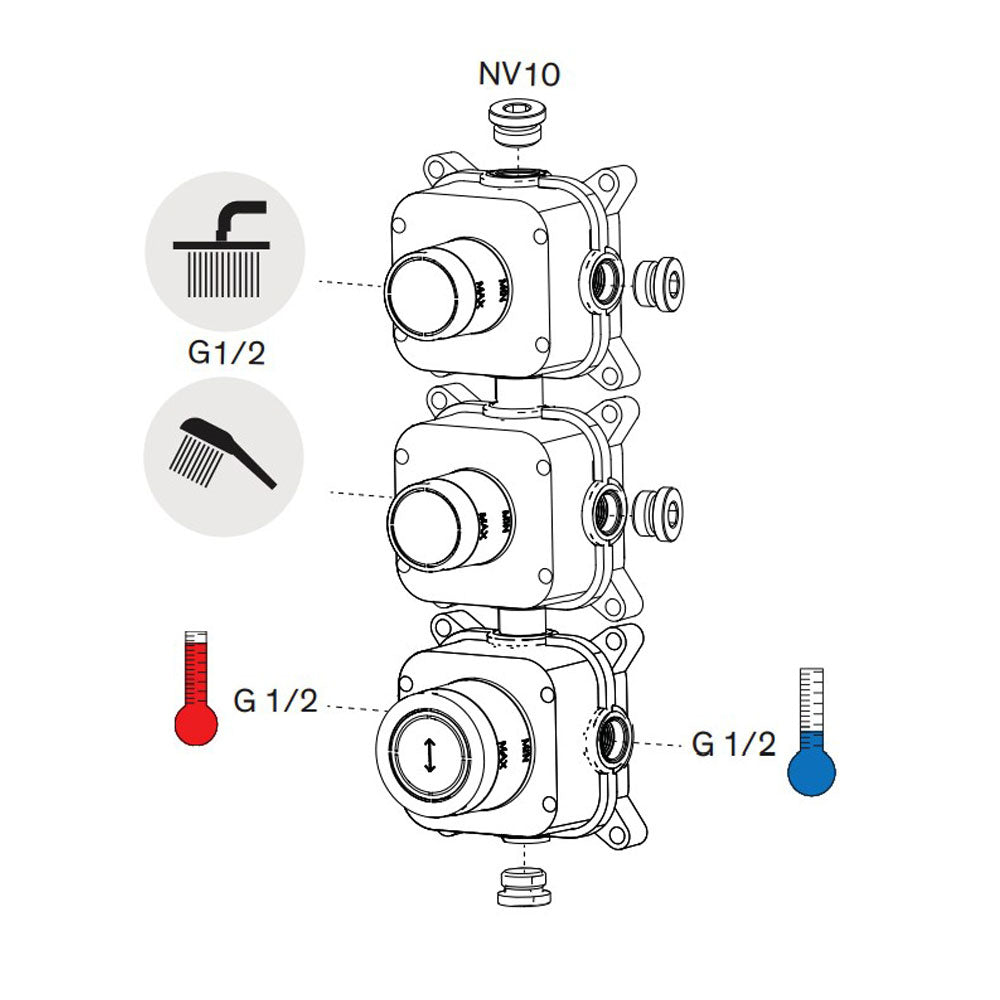 Damixa Silhouet inbouw douchethermostaatset met 2 stopkranen, complete set, chroom uitvoering