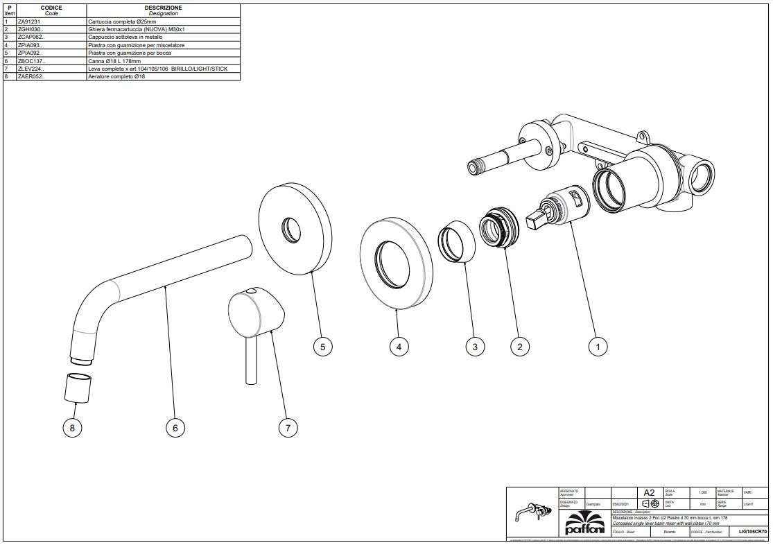 Paffoni Light design 2-gats wandmengkraan sprong 245 mm, mat zwart