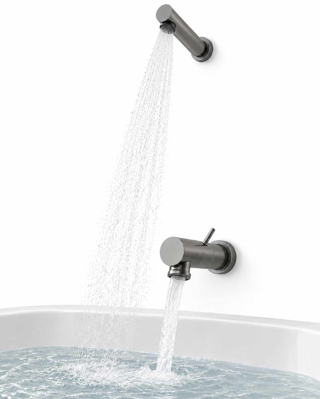 Supergrif D38 Exclusieve design inbouw bad en douche met vaste hoofddouche in geborsteld nikkel