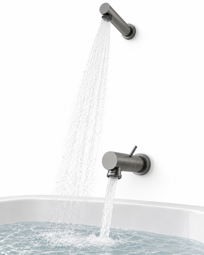 Supergrif D38 Exclusieve design inbouw bad en douche met vaste hoofddouche in geborsteld nikkel