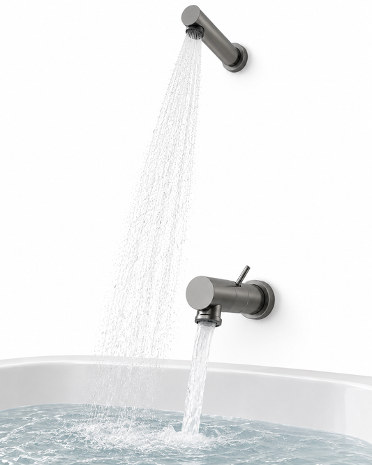 Supergrif D38 Exclusieve design inbouw bad en douche met vaste hoofddouche in geborsteld nikkel