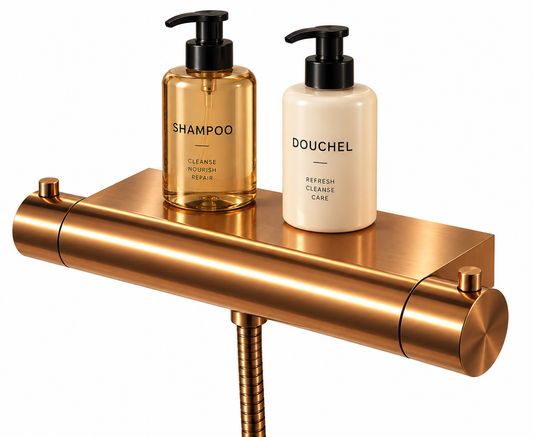 Regn design douchethermostaat met planchet geborsteld koper