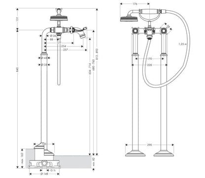 Hansgrohe Axor Montreux tweegreeps badmengkraan vrijstaand (gepolijst optic gold)