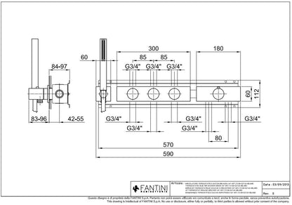 Fantini Milano thermostatische douchemengkraan inbouwdeel 3-weg stopkranen D213A