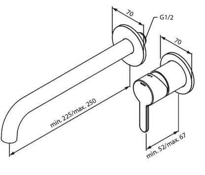 Damixa Silhouet 2-gats wand wastafelmengkraan uitloop 25 cm messing PVD