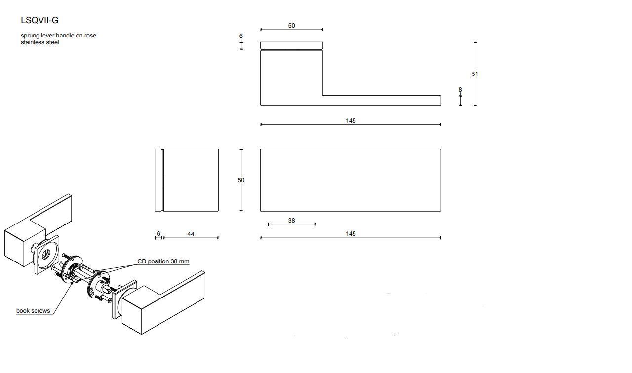 SQUARE LSQVII-G massieve design deurkrukken met metalen onderconstructie geveerd gepolijst RVS