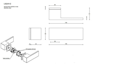 SQUARE LSQVII-G massieve design deurkrukken met metalen onderconstructie geveerd gepolijst RVS