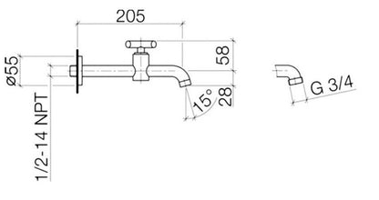 Dornbracht tara toiletkraan/tapkraan voorsprong 205 mm muurmodel mat zwart 