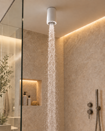 RVB JOE design hoofddouche Ø 50 mm, clearstream waterval met verticaal douchearm 180 mm, mat wit