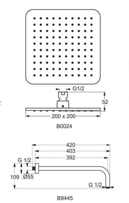 Ideal Standard Idealrain Cube regendouche met wandbevestiging mat zwart