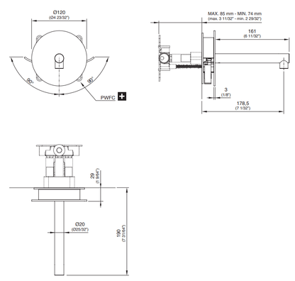 CEA DESIGN Circle CIR01 tweegreeps wastafelmengkraan voor wandmontage, RVS (showmodel)