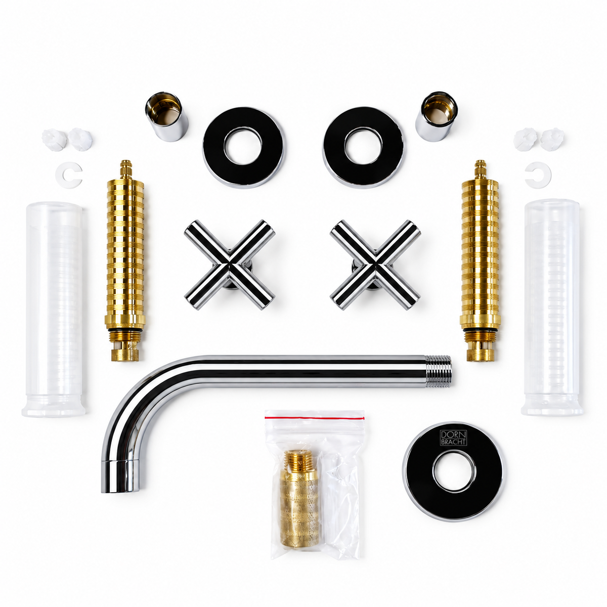 Dornbracht Tara tweegreeps 3-gats wandmengkraan sprong 240 mm, Chroom