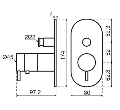 Qisani Flow thermostatische inbouw baddouchekraan 2-weg ovaal Gold / Goud