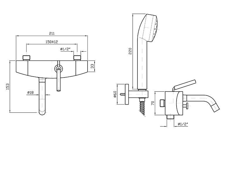 Zucchetti Isystick ZP1148 design bad/douchemengkraan met doucheslang en handdouche chroom